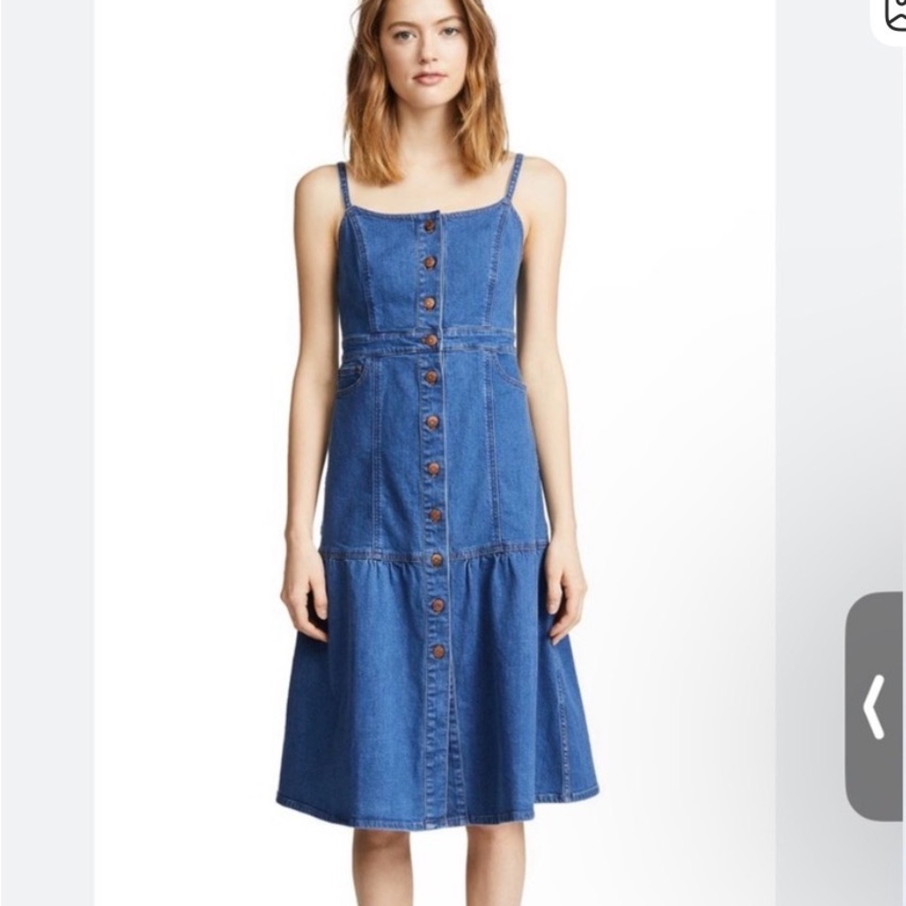 Madewell Bayview Tiered Midi Dress Size 12 Blue Soft Denim Cotton Stretch Flare